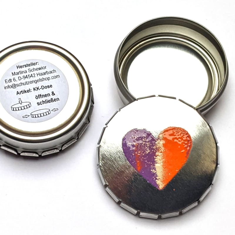 Klick-Klack-Dosen silberfarben mit Herz-Motiv Deckel geöffnet