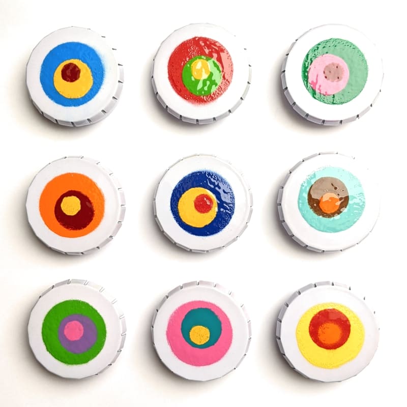 9er-Set Klick-Klack-Dosen weiß mit Retroblume-Motiv