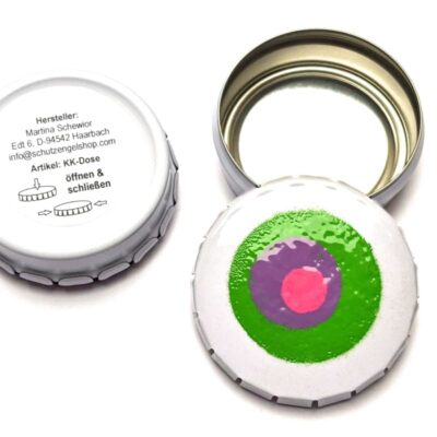 Klick-Klack-Dosen weiß mit Retroblume-Motiv Deckel geöffnet