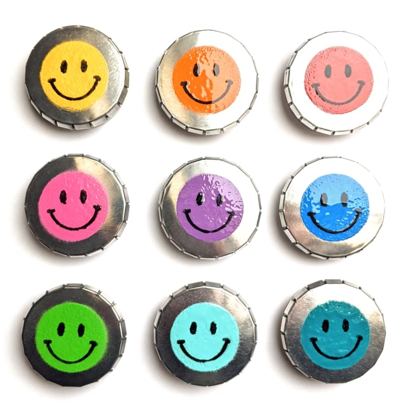9er-Set Klick-Klack-Dosen silberfarben mit Smiley-Motiv