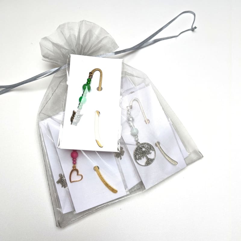 LZ_12er_mix_GVP 12er Set Lesezeichen gemischt in Geschenkverpackung auf Organzabeutel