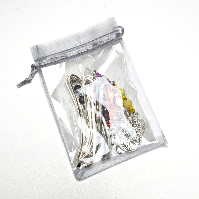 LZ_12er_silber_lose 12er Set Lesezeichen silberfarben in Cellophanbeutel auf Organzabeutel