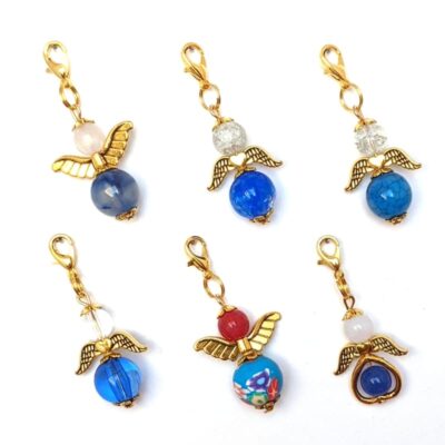 6er-Set Schutzengel in blau mit goldfarbenen Flügeln
