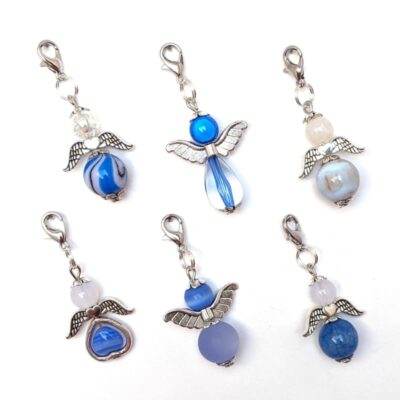 6er-Set Schutzengel in blau mit silberfarbenen Flügeln