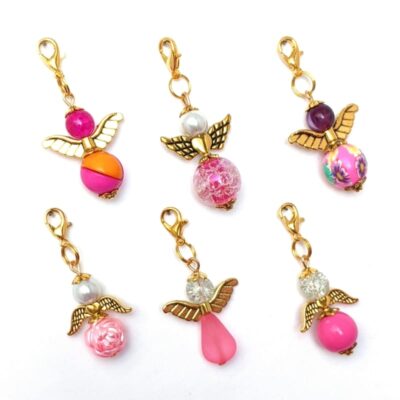 6er-Set Schutzengel in pink mit goldfarbenen Flügeln