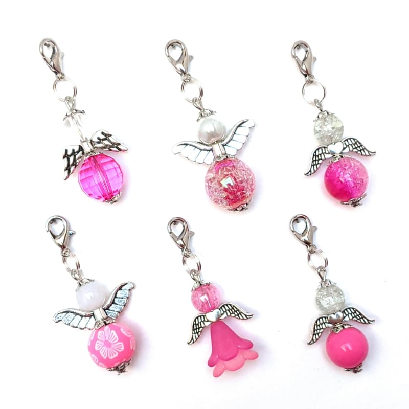 6er-Set Schutzengel in pink mit silberfarbenen Flügeln