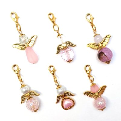 6er-Set Schutzengel in rosa mit goldfarbenen Flügeln