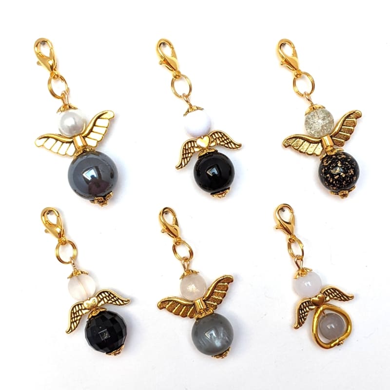 6er-Set Schutzengel in schwarz mit goldfarbenen Flügeln