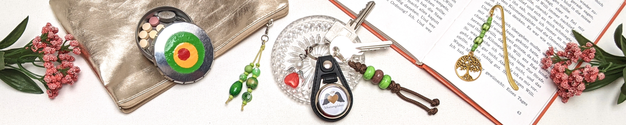 Schutzengelshop Header verschiedene Produkte aus dem Schutzengelshop